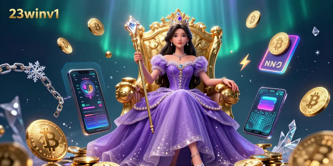 Experience the thrill of 23winv1 with this captivating casino scene showcasing Bitcoin coins, impressive game elements, and a royal ambience.