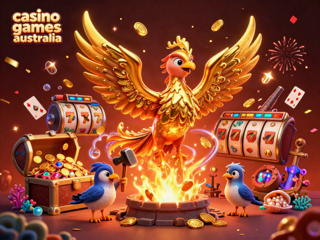 Experience thrilling casino games Australia with a molten gold phoenix and animated casino elements