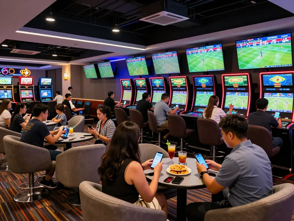 Exciting sports betting moment at nhà cái gk88 with enthusiastic bettors engaged in live wagering.