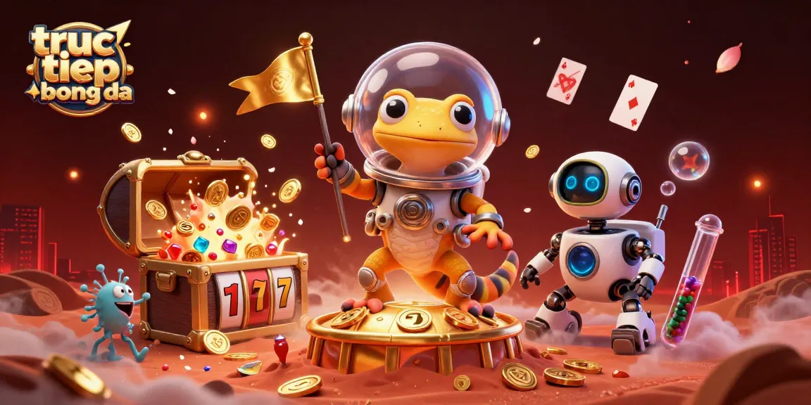 Engage with truc tiep bong da as Martian gecko discovers a golden casino amidst vibrant, dynamic elements.