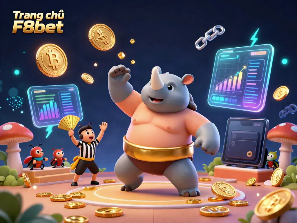 Experience thrilling action on the Trang chủ F8bet with a sumo beetle champion and crypto coins flying.