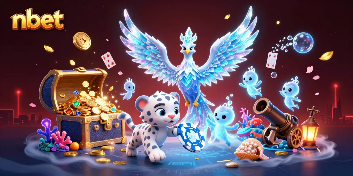Experience the excitement with nbet's vivid casino scene featuring a playful phoenix and ice sprites.