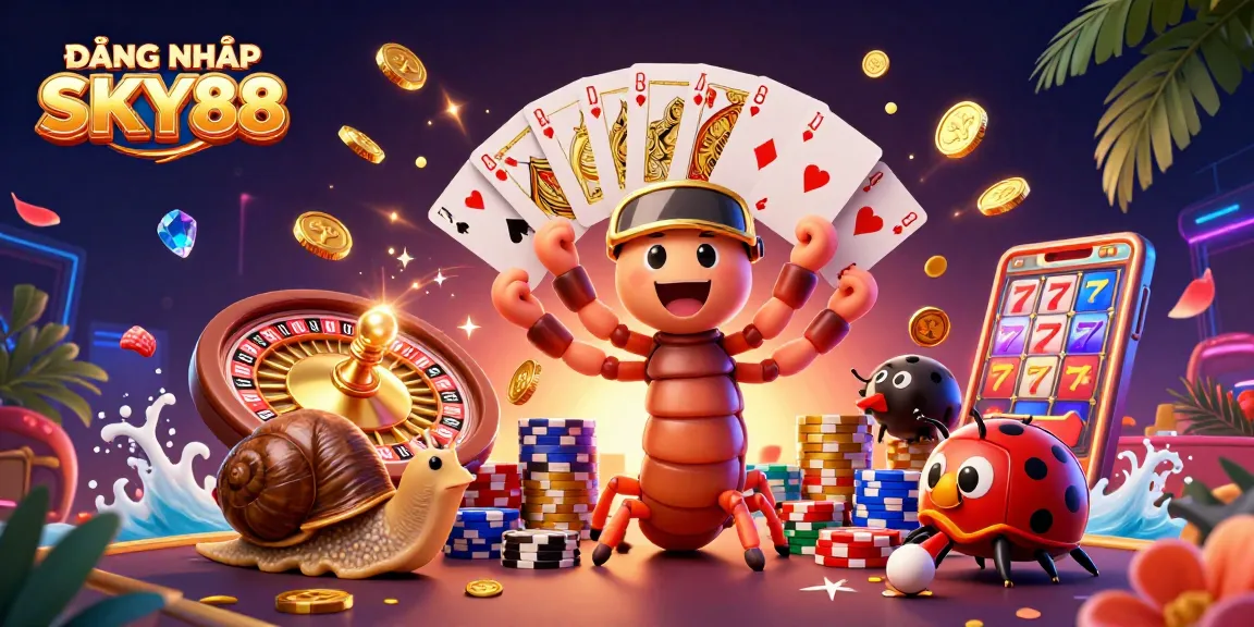 Experience thrilling moments with ĐĂNG NHẬP SKY88 featuring a dynamic 3D casino illustration.