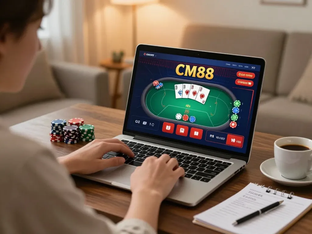 Engaging in online gaming at CM88 with a lively poker interface and strategic notes