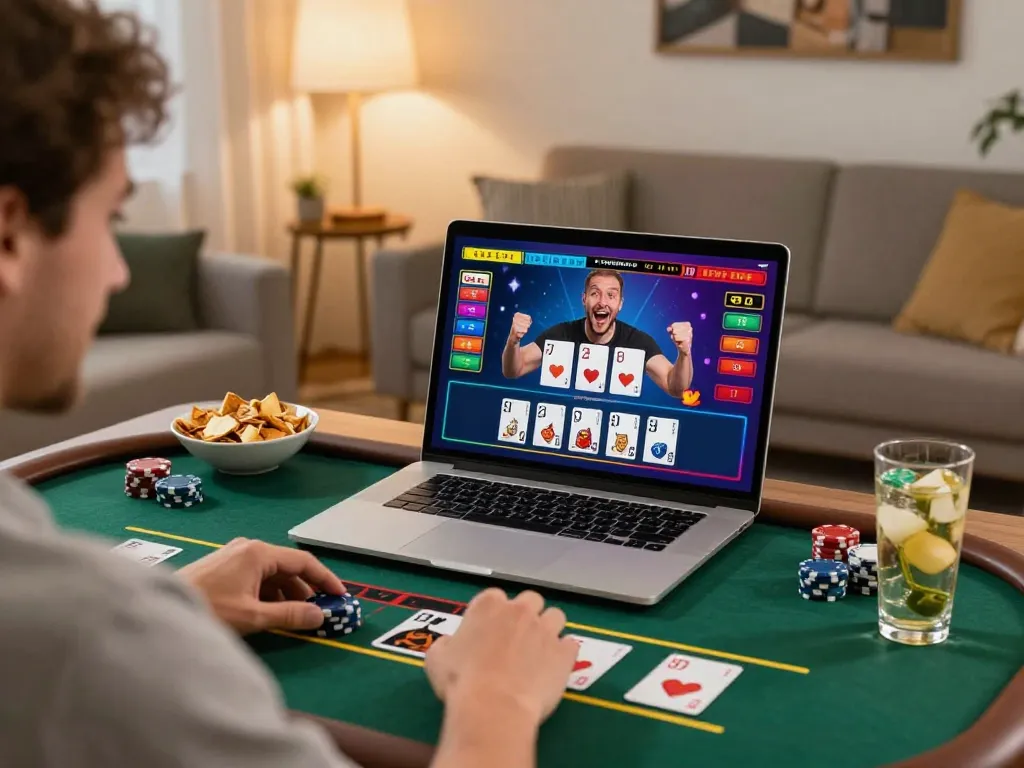 Engaged player enjoying live dealer games on kp88s from the comfort of home, showcasing excitement and strategy.