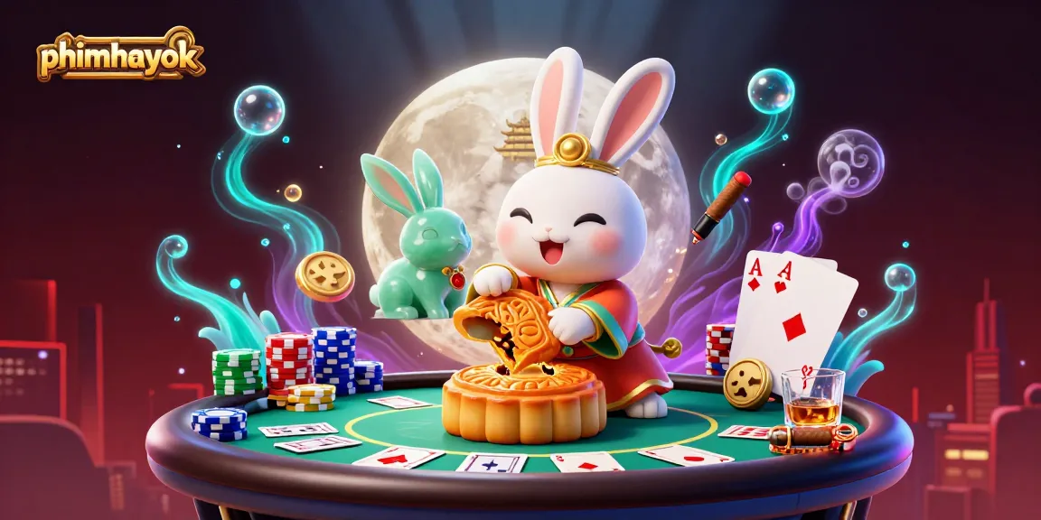 Experience the thrill of phimhayok with a vibrant 3D illustration featuring poker elements and folklore.