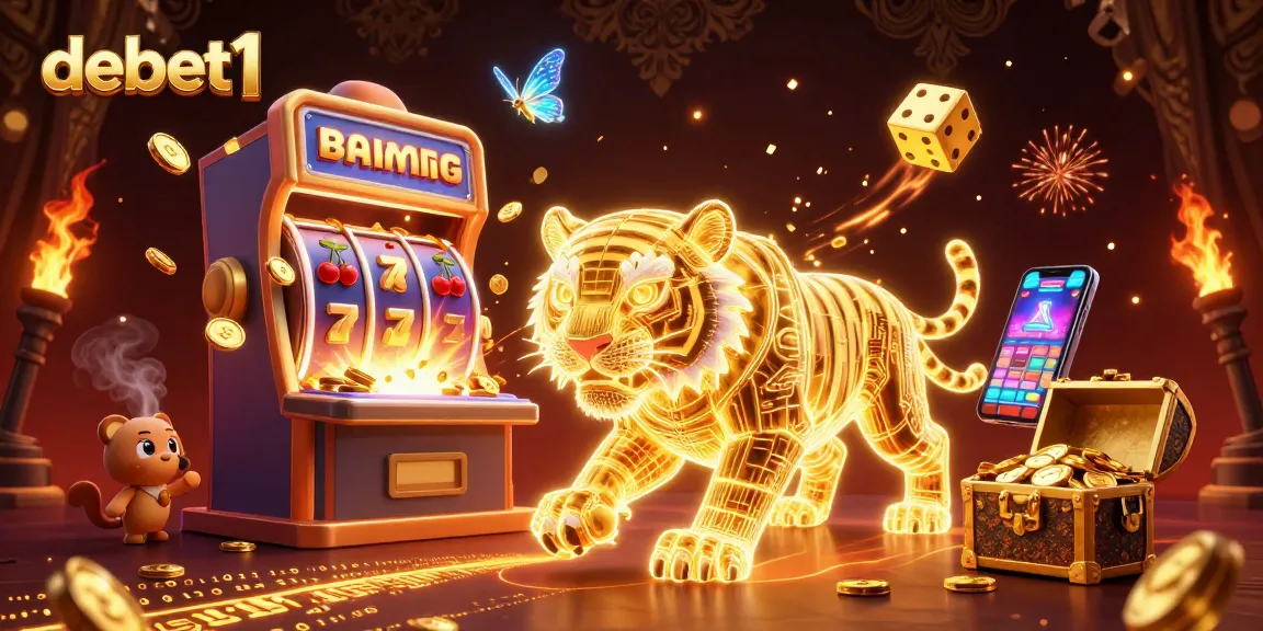 Engage with debet1's exciting casino experience featuring playful neon elements and jackpot action!