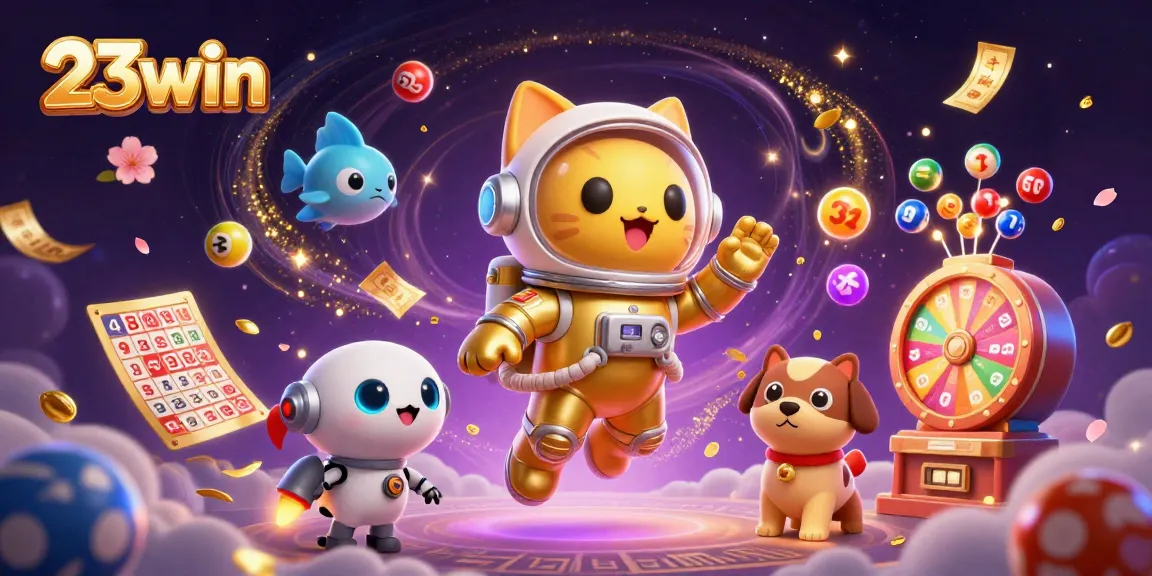 Experience the excitement of 23win with vibrant lottery balls and a dynamic casino atmosphere.