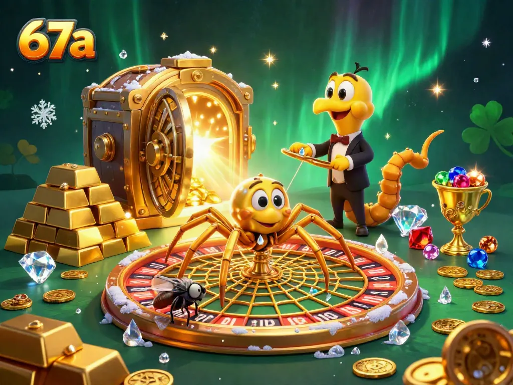 Experience thrilling bets with 67a's unique golden spider spinning a roulette wheel of fortune.