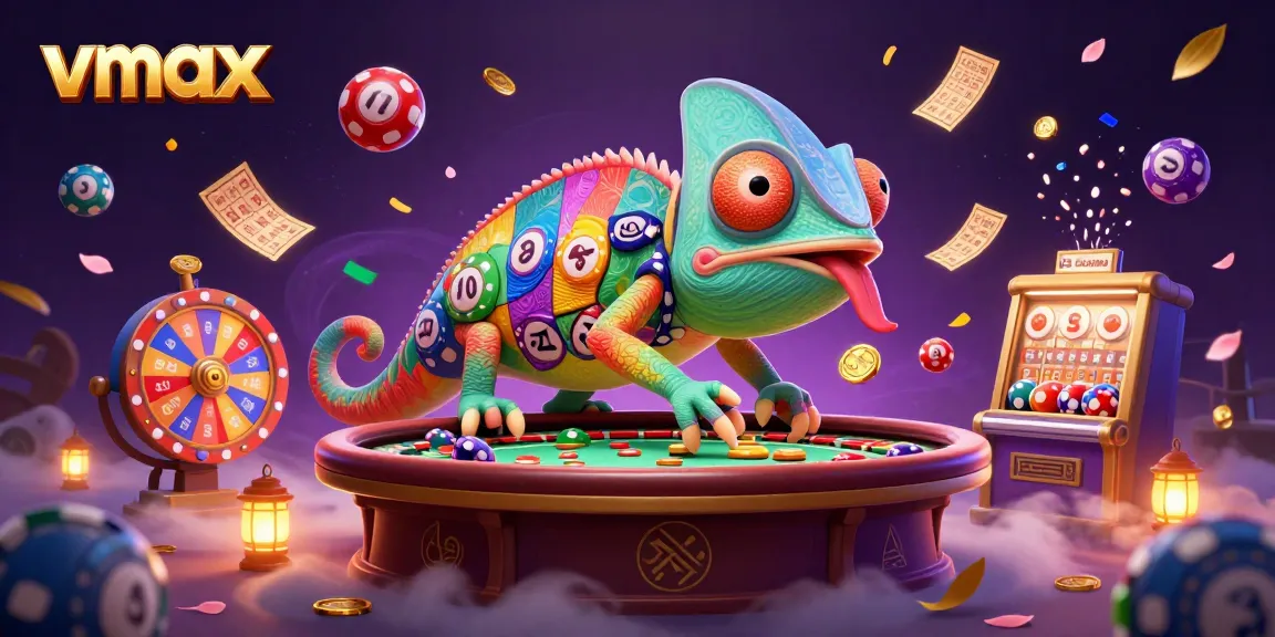 Vmax casino owner chameleon captures golden coins amid vibrant lottery and jackpot elements