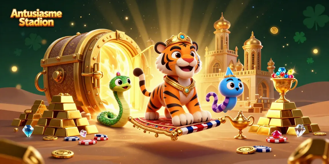 Engage with Antusiasme Stadion through a vibrant 3D illustration of a Sultan and magical elements.