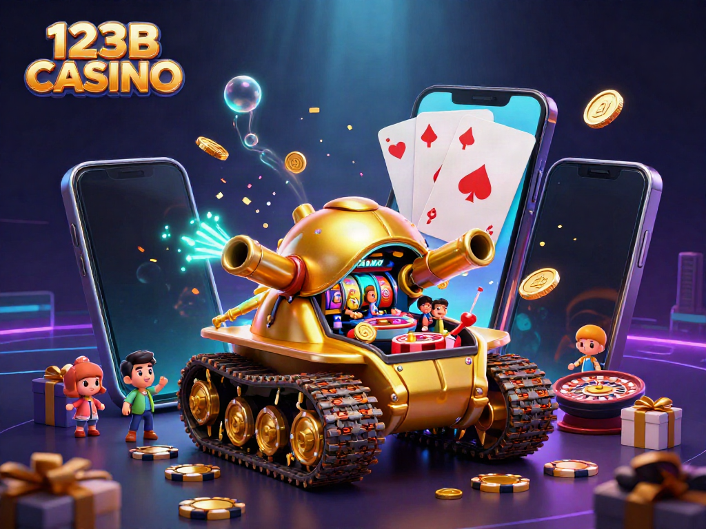 Win big at 123B CASINO with the vibrant 3D casino scene bursting with excitement.