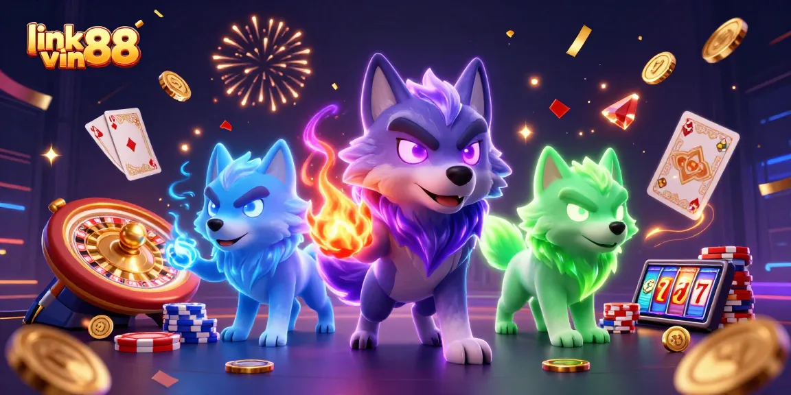 Engage with thrilling games at link vin88, featuring glowing wolves and vibrant casino elements.