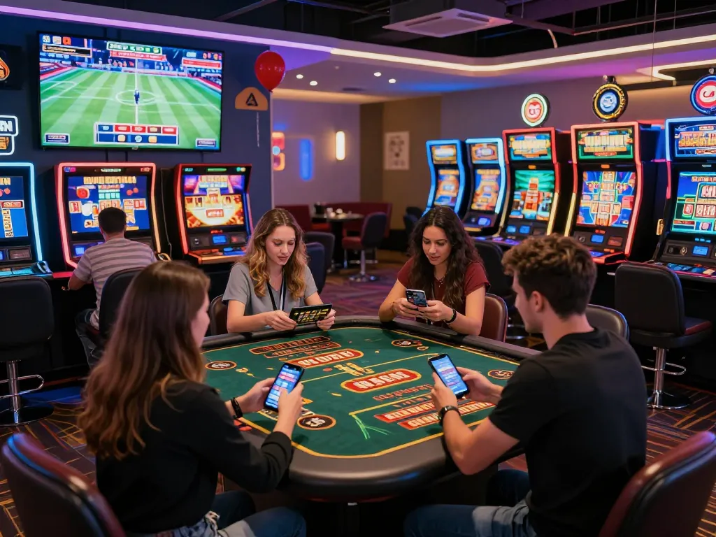 VN88 players engaging in dynamic online gambling activities in a vibrant virtual casino.