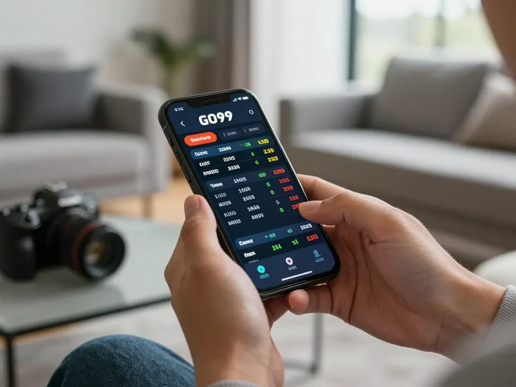 Engaged user placing a GO99 bet on a mobile sports app, showcasing live odds.