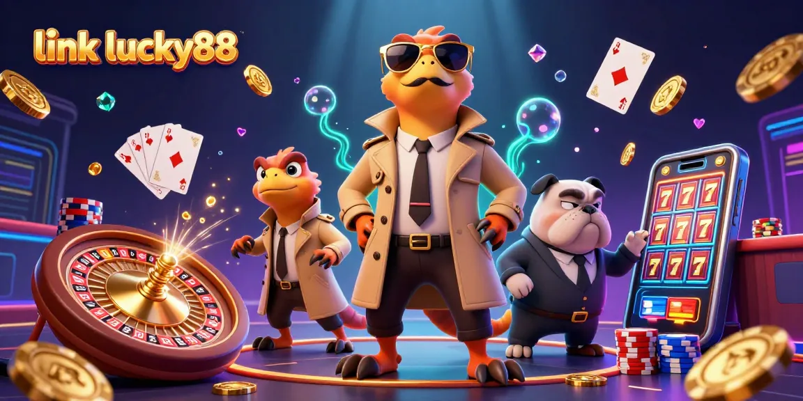 Experience the thrill of link lucky88 with raptors playing casino games in a vibrant, dynamic illustration.