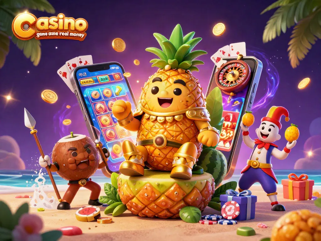 Experience a vibrant casino game online real money with a golden pineapple king and dynamic gaming elements.