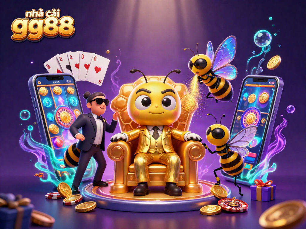 Engage with diverse games at nhà cái gg88 featuring a bumblebee mob boss and vibrant casino elements