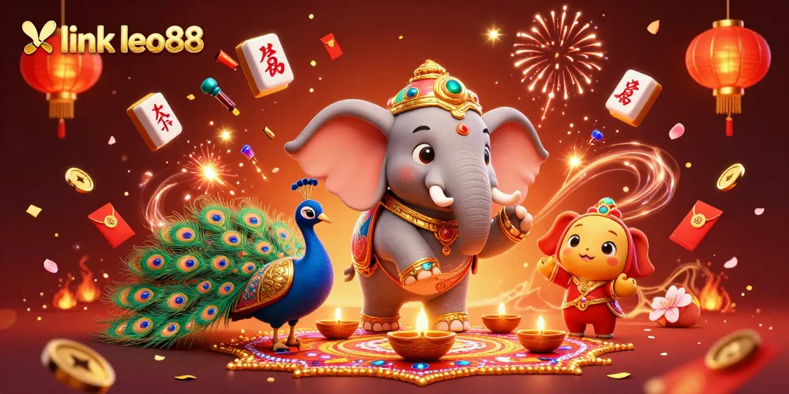 Engage with spectacular gameplay at link leo88, featuring vibrant 3D casino illustration and festive decorations.