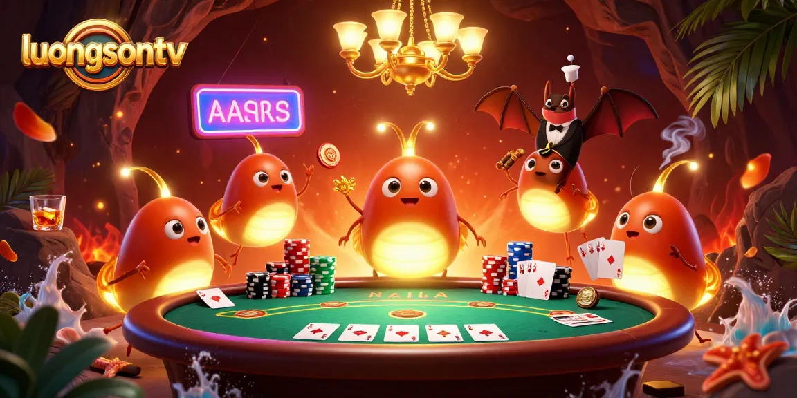 Engage with luongsontv's vibrant casino scene featuring glowworms illuminating a thrilling poker game.