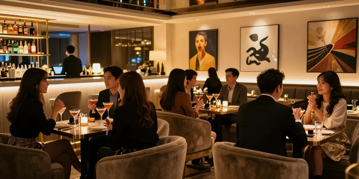 강남 타이밍의 고급스러운 유흥 공간에서 즐거운 대화를 나누는 손님들