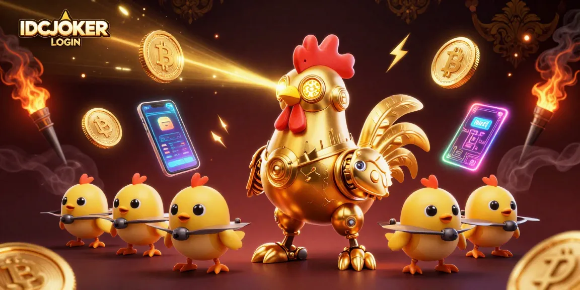 Experience the thrill of gaming with IDCJOKER LOGIN, featuring a golden robot and crypto elements in action.
