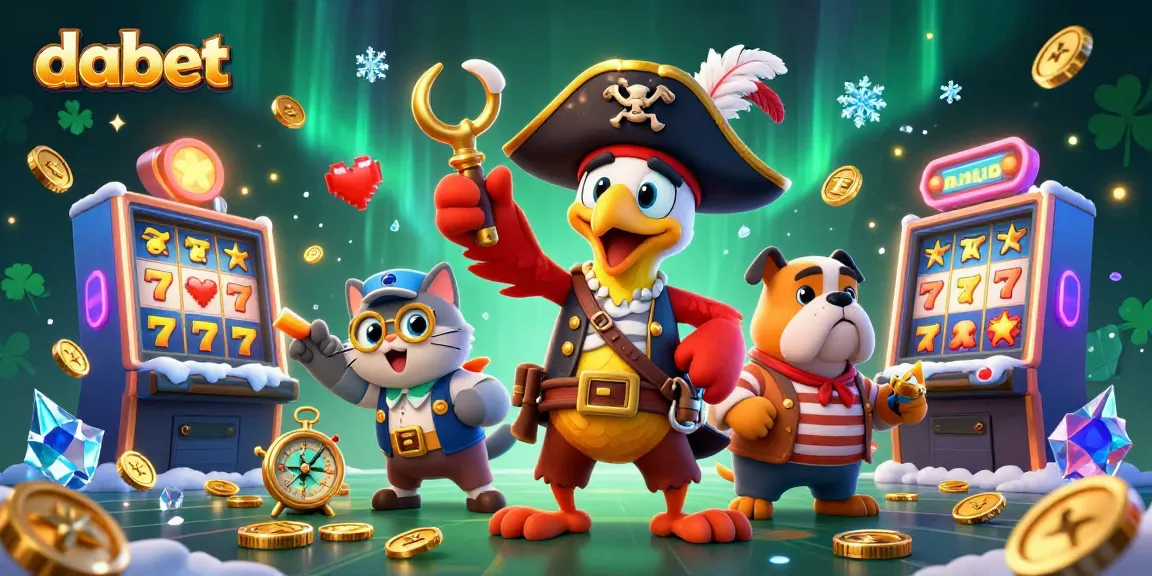 Engage in casino fun with dabet as the pirate captain commands 3D cartoon characters around vibrant slot machines.
