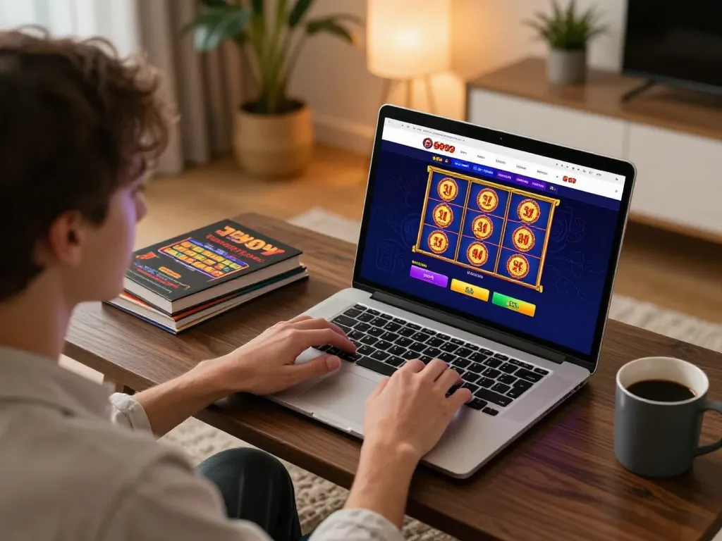Experience online gambling strategies with go99 on a laptop in a cozy home