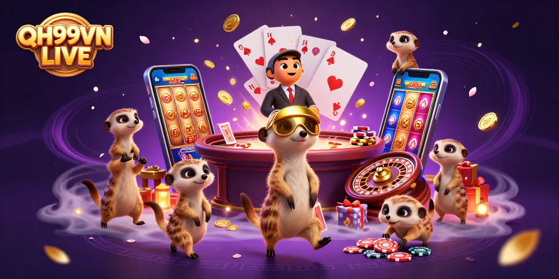 Experience the thrill of QH99VN LIVE with meerkats managing a colorful casino scene!