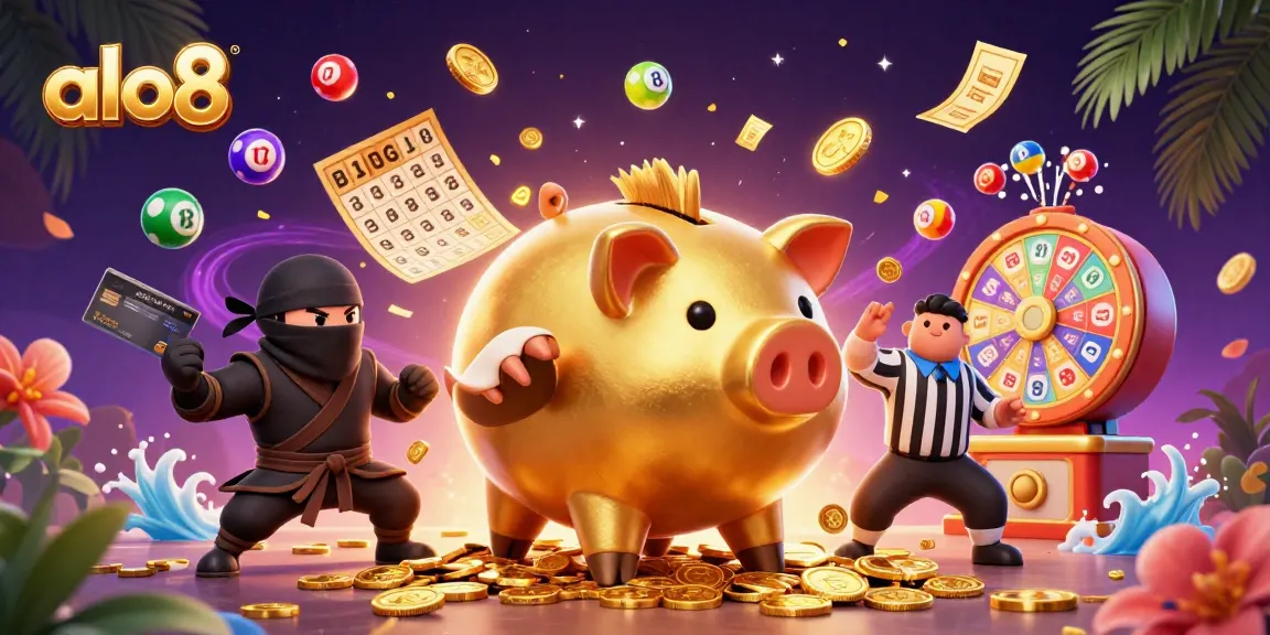 Experience thrilling action with alo8 as golden coins tumble in a vibrant gambling scene.