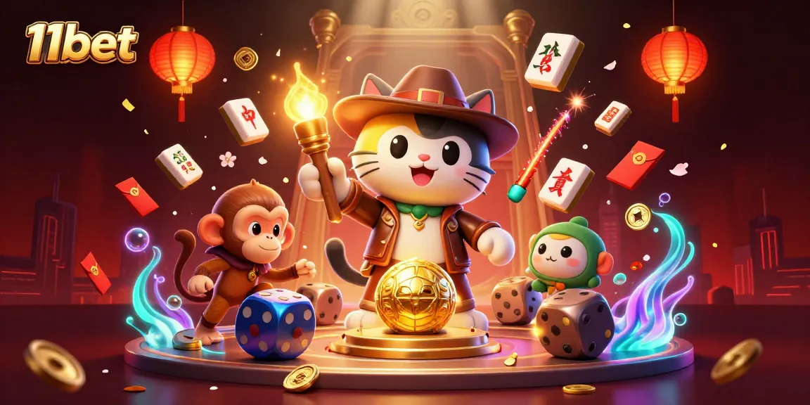 Experience thrilling casino adventure with 11bet's captivating themed illustration.