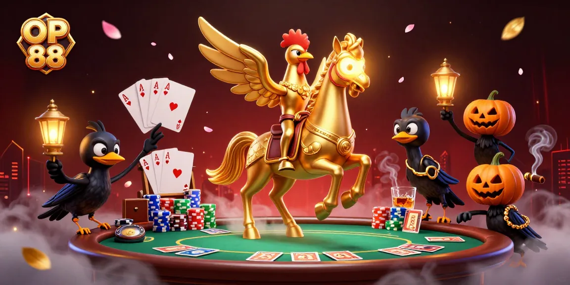 Experience thrilling gameplay at OP 88 with a colorful casino scene featuring unique characters and gaming elements.