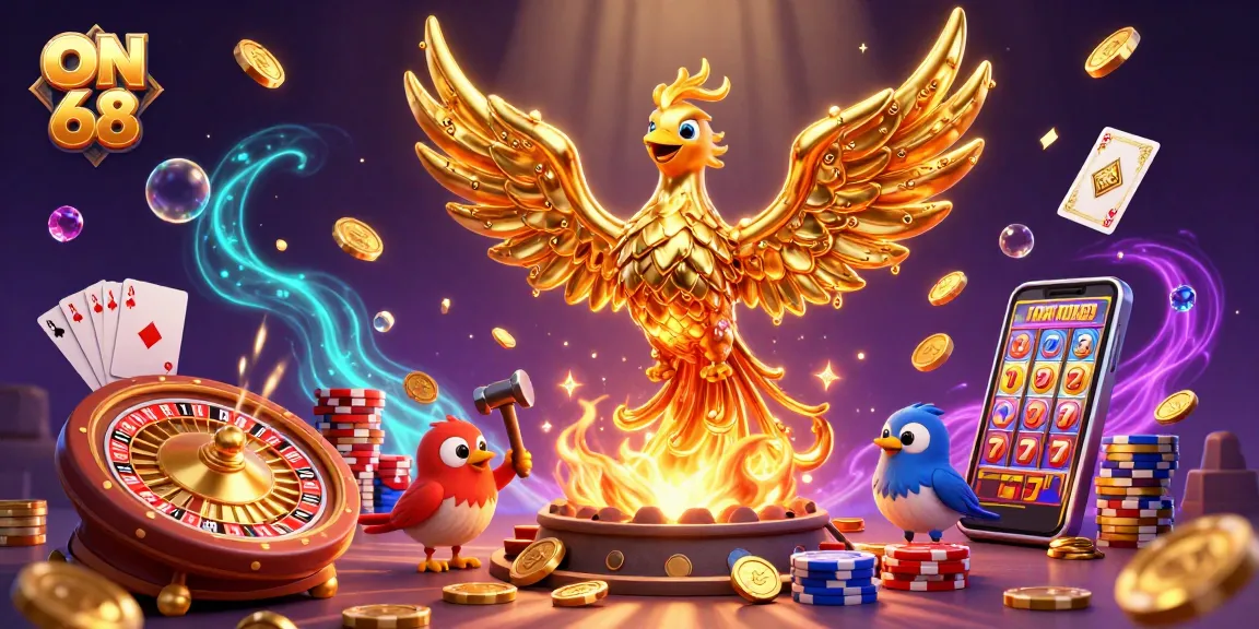 Engage in exciting gameplay at ON 68 with a golden phoenix and vibrant casino elements.