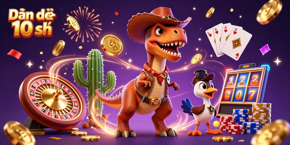 Dàn đề 10 số showcases an exciting casino scene with characters surrounded by vibrant gaming elements.