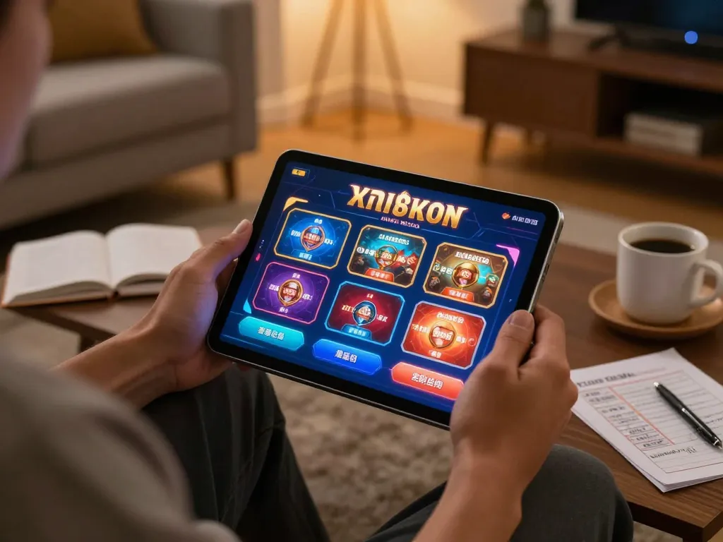 Engaging online gambling experience with fly888 on a tablet in a cozy home environment.
