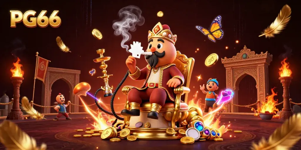 Experience exciting gambling with PG66's vibrant casino-themed 3D illustration featuring unique game elements.