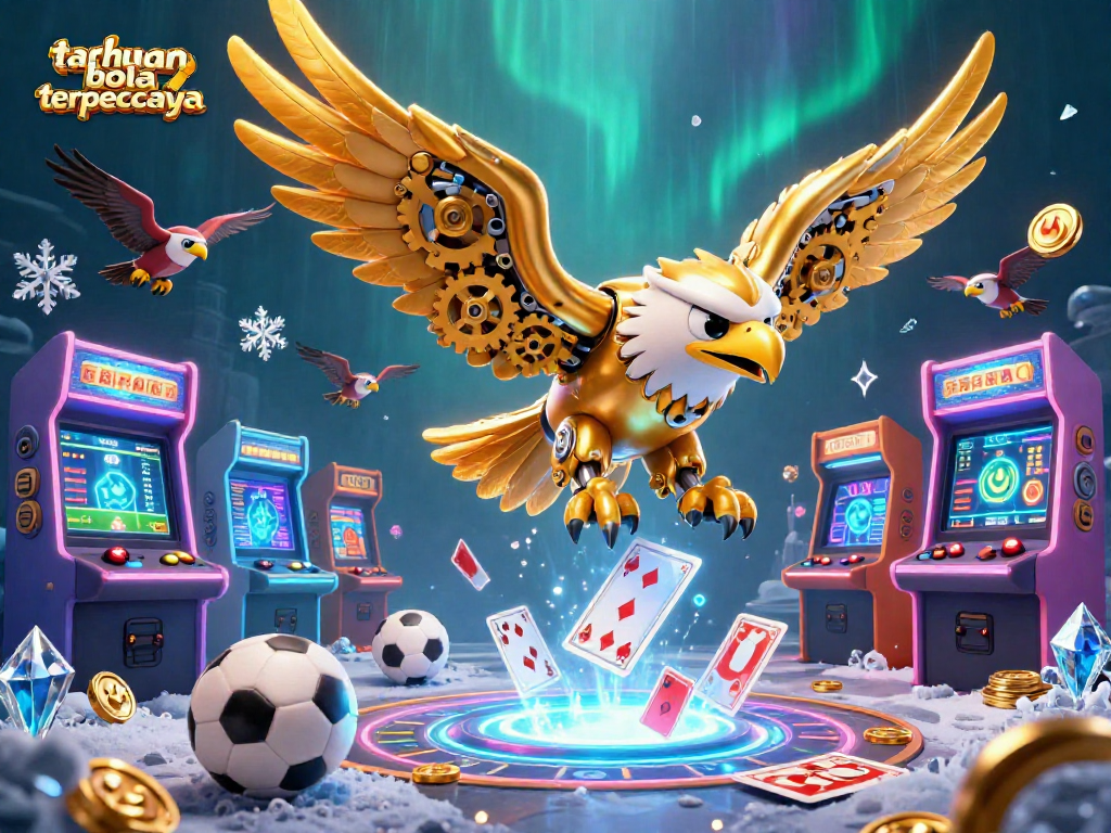 Experience taruhan bola terpercaya with dynamic sports betting visuals featuring a cybernetic golden eagle.