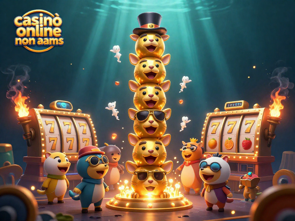 Giocando nei casinò online non aams con un totem d'oro e simboli delle slot, scene dinamiche.
