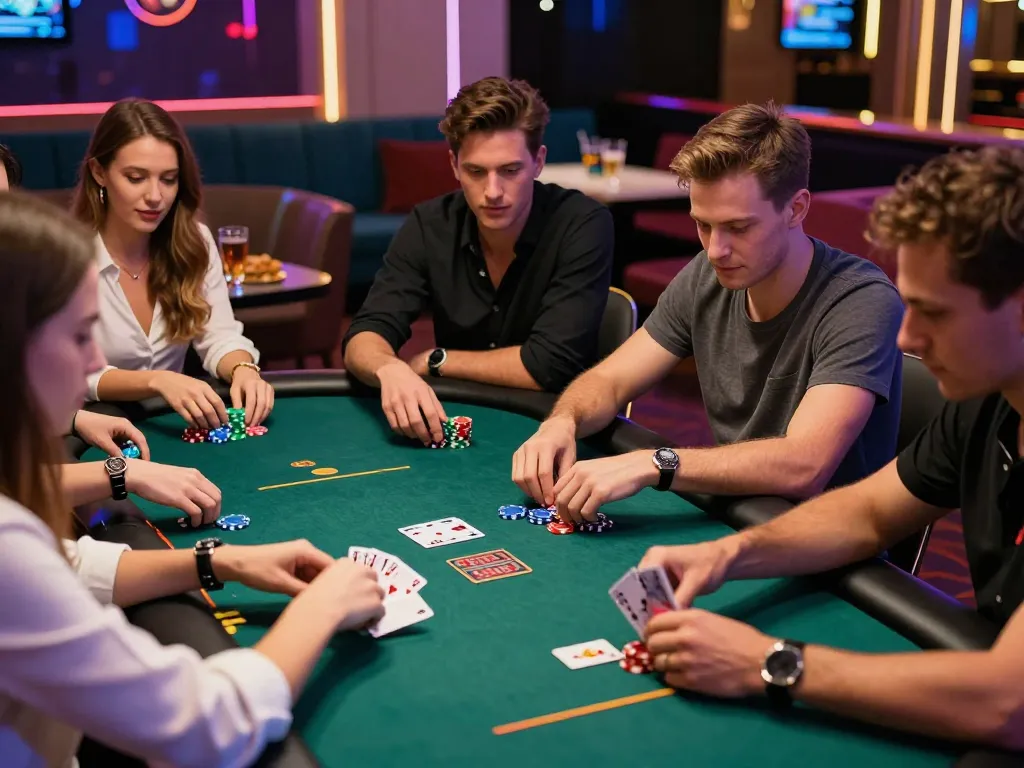 Friends enjoying an exciting poker game at 789club, showcasing the lively casino atmosphere.