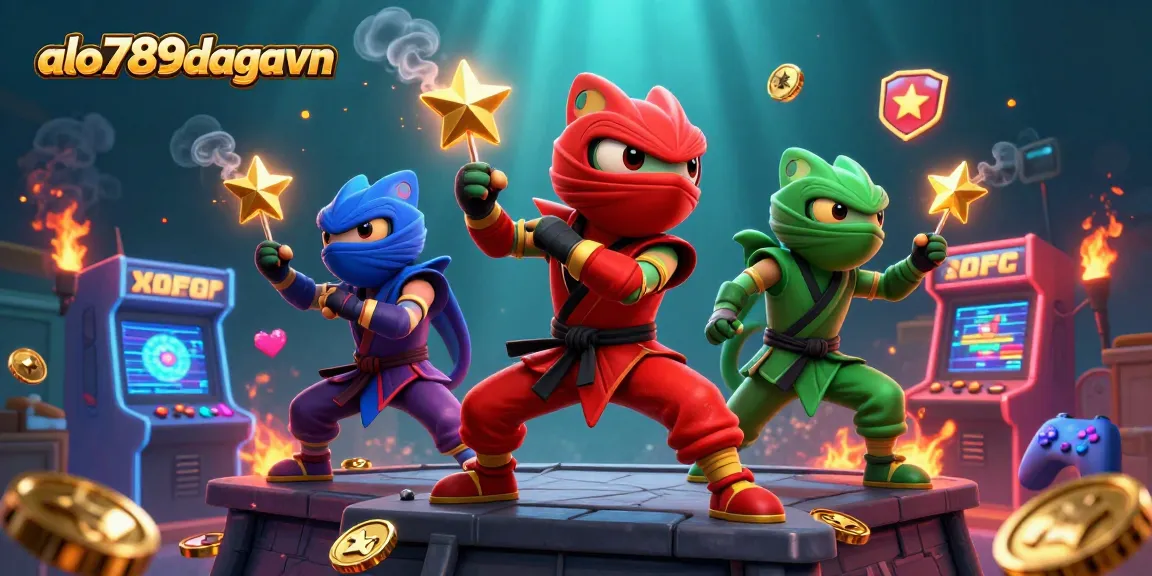 Engage in thrilling gaming at alo789dagavn, featuring vibrant chameleon ninjas and dynamic casino elements.