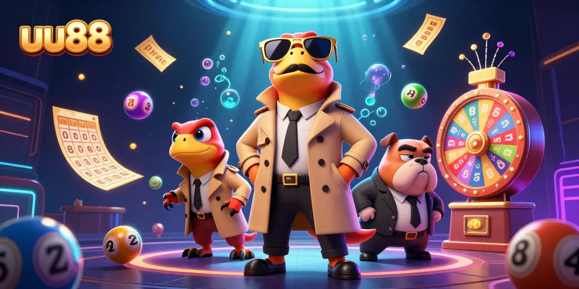 Engage with uu88's vibrant casino experience featuring colorful lottery balls and playful raptors.