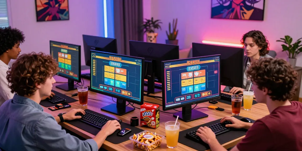 Players enjoying credit card slots at home, showcasing excitement in a vibrant online casino setting.