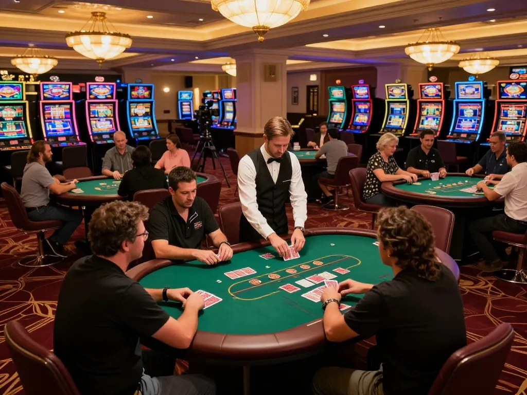 Engaging scene showcasing Thương hiệu MM88 with players at vibrant poker tables in a luxurious casino setting.