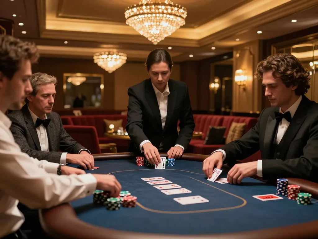 Players at TG88 engage in an intense poker game with chips and cards on a luxurious table.
