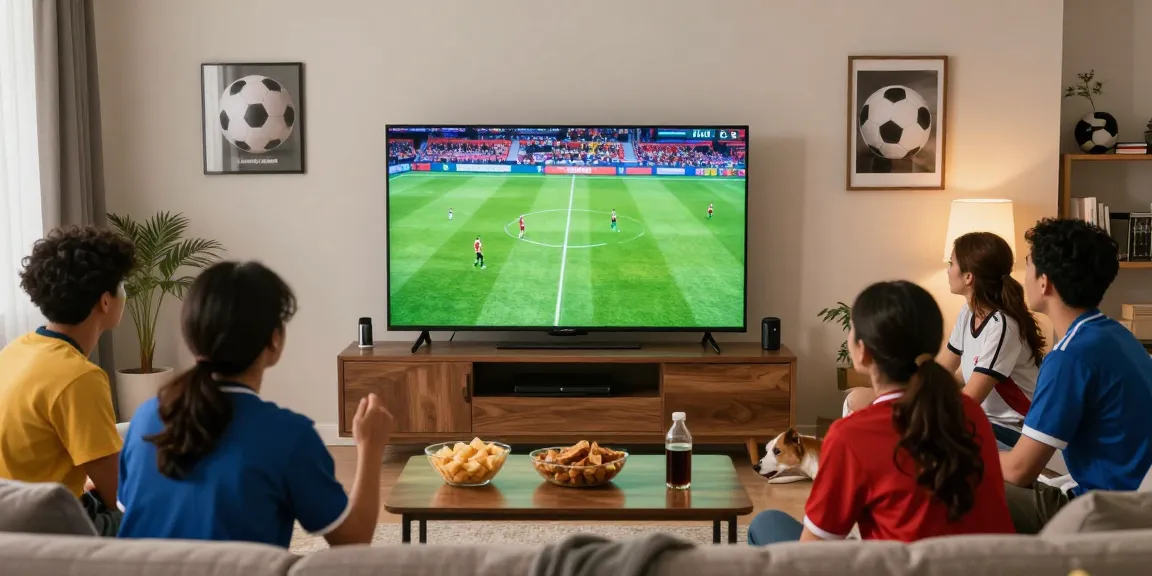 Football fans enjoying a match through https://xoilactvx.me/ in a vibrant living room with Full HD visuals.