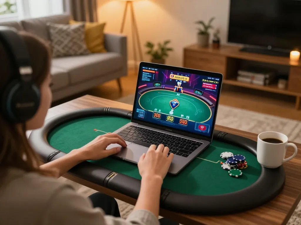 Player engaging with the sunwin online casino interface, highlighting a dynamic poker scene.
