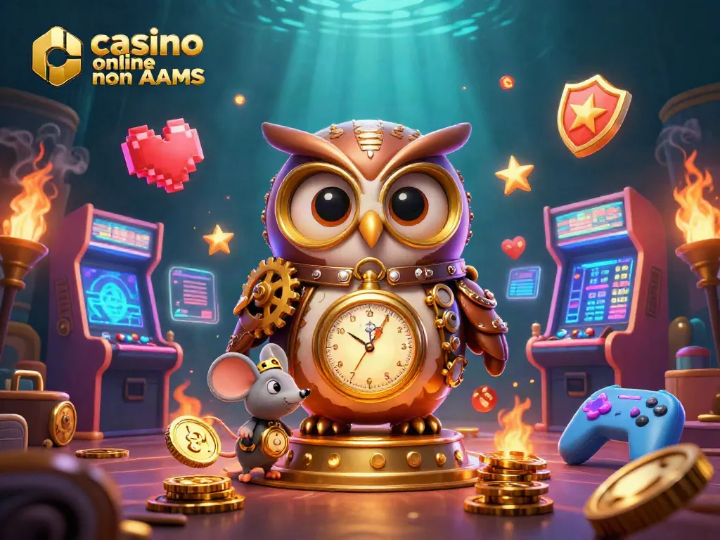 Gioca nei migliori casino online non AAMS con elementi futuristici e classici uniti in un'illustrazione 3D vibrante.