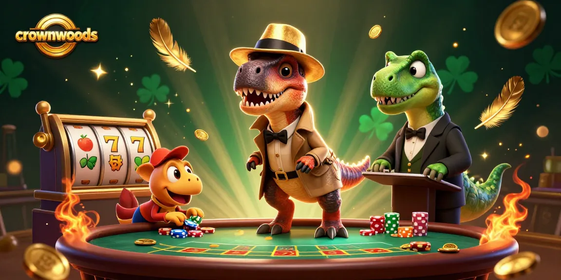 crownwoods velociraptor and stegosaurus at a blackjack table in vibrant casino illustration