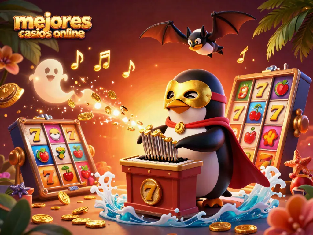 Descubre los mejores casinos online con el pingüino fantasma y símbolos de jackpot brillantes.