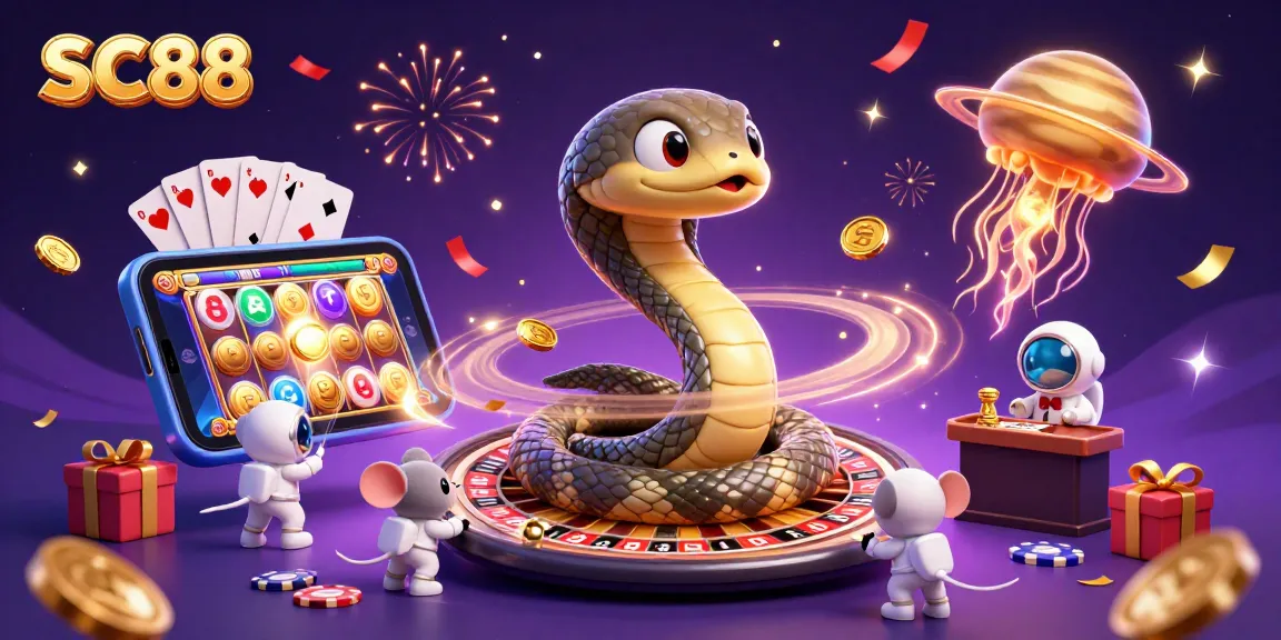 Experience the excitement of SC88 by betting on a dynamic roulette wheel surrounded by vibrant cosmic elements.